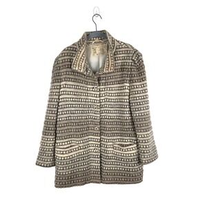 Vtg Hilda Ltd Cream Brown Wool Jacket L‎ Striped Button Front Iceland Scandi